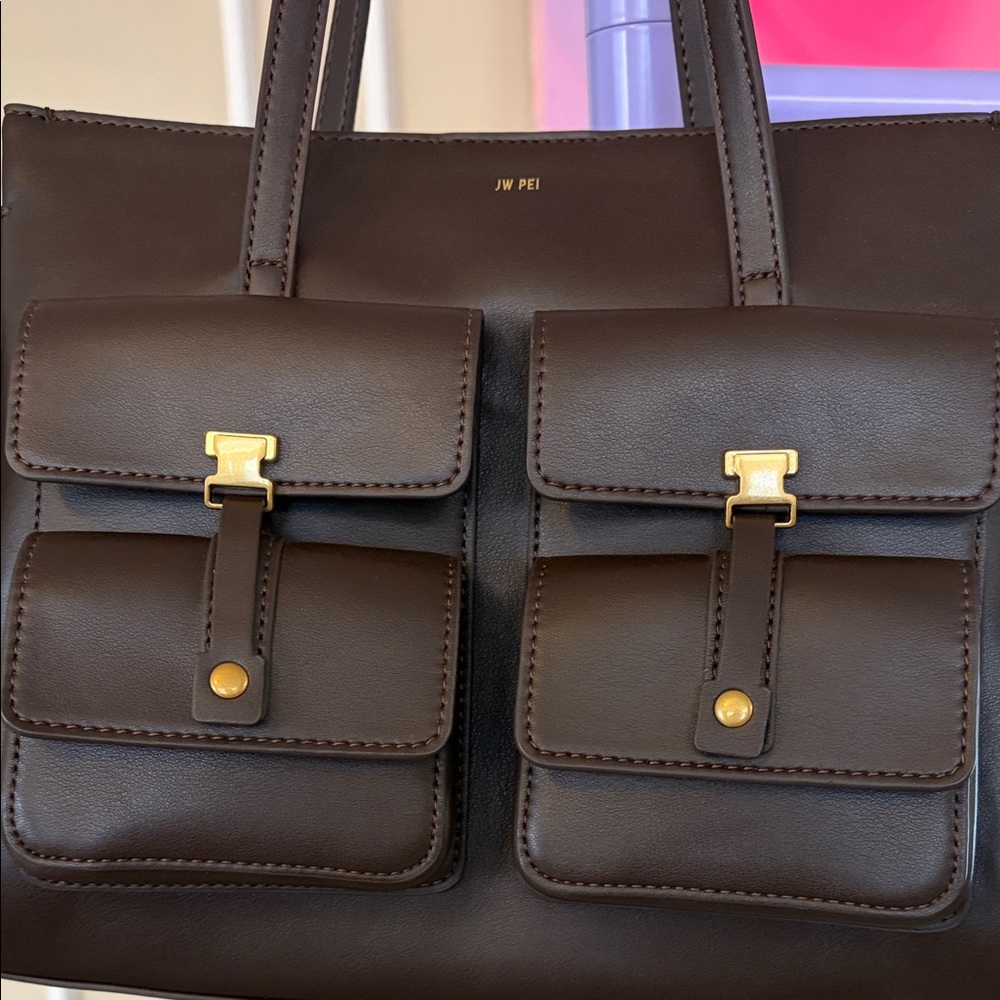 JW PEI Black Leather Tote with Front Pocket Details - Picture 3 of 4